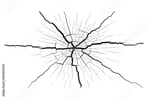 Radial grunge crack on white background for texture and design