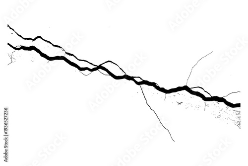 Abstract black and white crack lines on white background