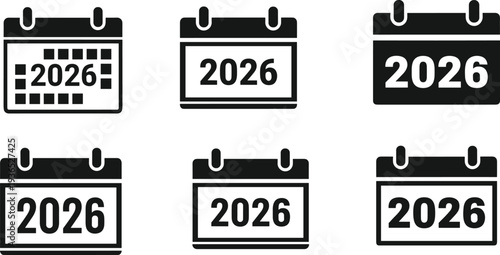 Set of Calendar Icons for Year 2026 date