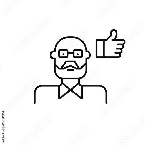 Elderly man user. Satisfaction, trust, positive feedback. Pixel perfect, editable stroke vector icon