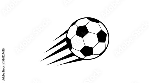 A dynamic black and white illustration depicts a soccer ball in motion accentuated by swift speed lines suggesting action and energy high quality professional detailed modern