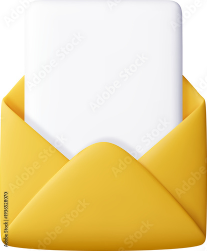 Free Download 3D yellow open envelope with white paper card - GFXLoad