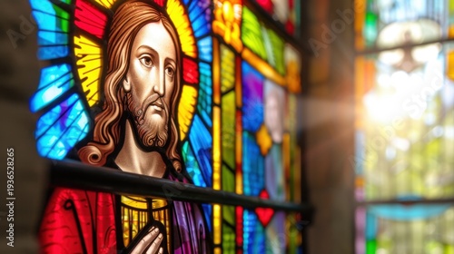 Wallpaper Mural Stained Glass Window of Jesus Christ Surrounded by Colorful Light in a Church Interior Torontodigital.ca