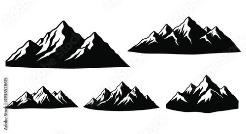Dramatic mountain range depiction with stark contrast a bold silhouette