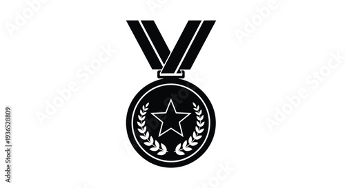 A black silhouette of a medal with a star award and laurel wreath