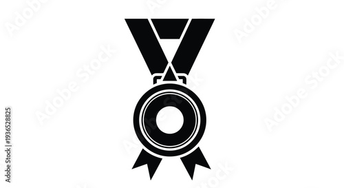 Black medal icon with ribbon a striking graphic silhouette