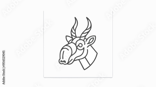Stylized line art illustration of an antelope head with elegant horns, minimalist design, vector graphic