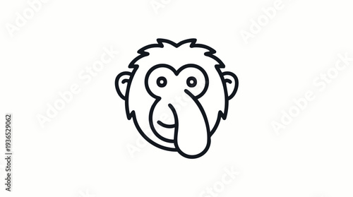 Whimsical cartoon monkey face with a long nose, black outline on a white background, simple illustration