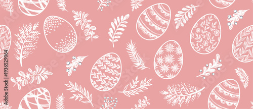 Easter eggs Seamless pattern on pink	
