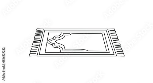 Simple line drawing of a prayer rug with distinct ornamental details silhouette