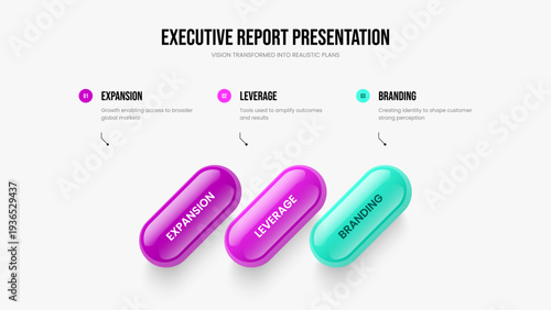Sales Showcase Frame Template Vector Illustration. Financial Launch Three Element Diagram Slideshow Design. Visual Introduction 3 Step Infographic Presentation Layout.