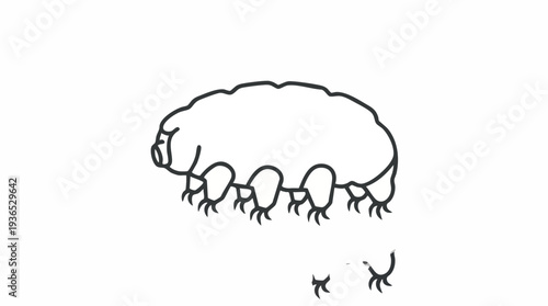 Minimalist black and white line art illustration of a tardigrade, also known as a water bear or moss piglet, representing microscopic life and extreme resilience.