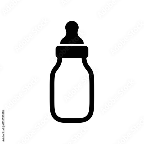 Baby Bottle Icon Black and White - Simple Vector Illustration