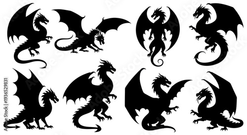 Dragon Silhouettes Collection: Mythical Creatures Set