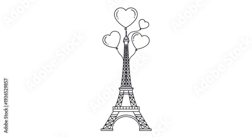 Eiffel Tower with Heart Balloons