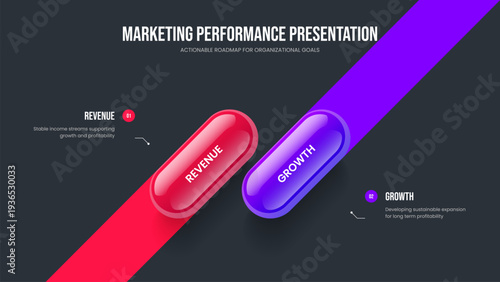 Project Briefing Two Element Infographic Frame Design. Advertising Profile 2 Option Diagram Slideshow Layout. Company Forecast Presentation Template Vector Illustration.