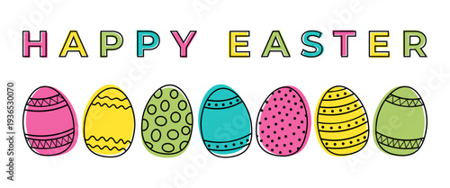 Tableau sur toile Bright Easter banner with painted eggs