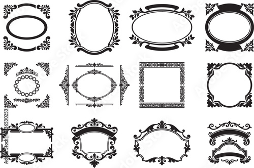 Vintage ornamental frames and decorative borders vector set isolated on white background