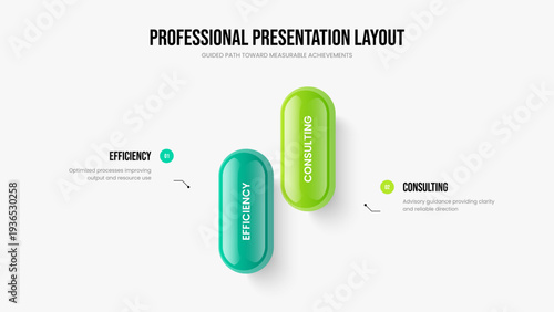 Creative Report Frame Layout Vector Illustration. Project Launch Two Step Diagram Slideshow Design. Marketing Profile 2 Option Infographic Presentation Template.