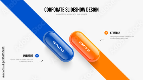 Modern Overview 2 Option Infographic Frame Design. Enterprise Proposal Presentation Layout Vector Illustration. Corporate Campaign Two Step Diagram Slide Template.