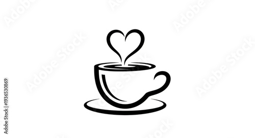 Cup of coffee with steam forming a heart shape.