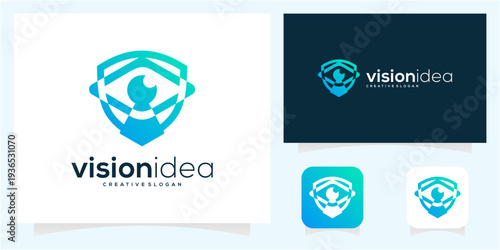 Eye with Shield and Keyhole logo concept. Security Tech and Data Privacy Protection vector icon idea.