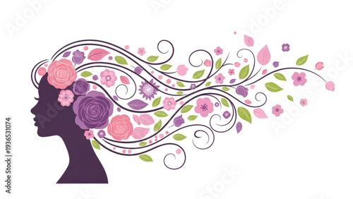 Woman with flowers in hair, elegant and vibrant floral design