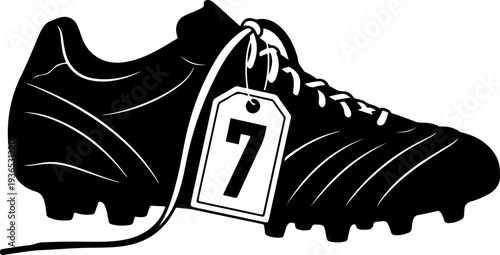 Vector illustration of a black soccer cleat with a price tag