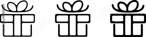 Gift surprise, prize bonus, mystery box, wedding giftbox outline icons. Line signs gift box tied with festive ribbon.