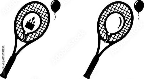 Set of 2 tennis rackets and balls vector icons