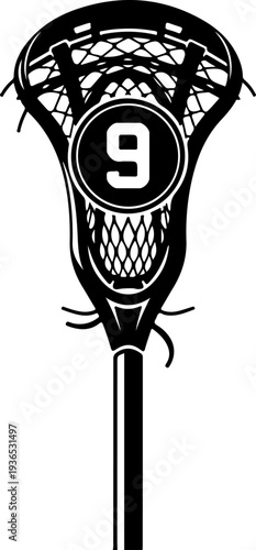 Lacrosse stick head with number 9 vector