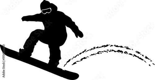 Vector silhouette of snowboarder in action