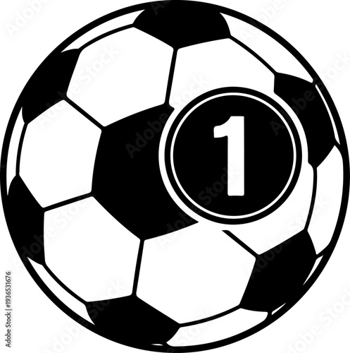 Black and white soccer ball icon with number 1