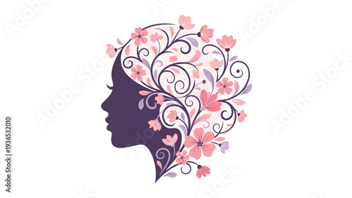 Woman's silhouette with flowers in hair, symbolizing growth and beauty