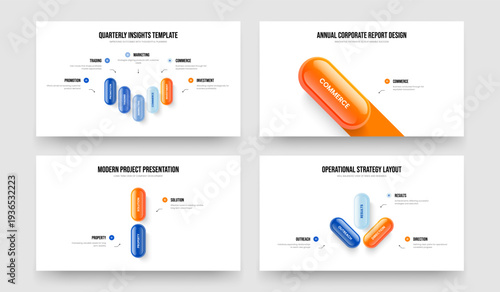 Project Review Five One Two Three Step Infographic Slideshow Layout Vector Illustration Collection. Creative Introduction 5 1 2 3 Element Diagram Presentation Design Set.