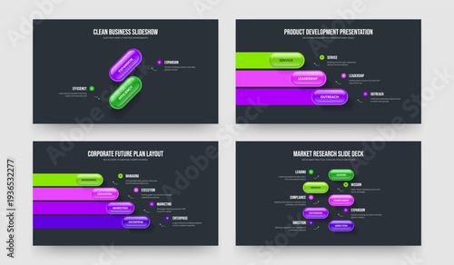 Investor Innovation Two Three Four Five Element Diagram Slide Layout Vector Illustration Collection. Consulting Forecast 2 3 4 5 Option Infographic Frame Design Set.