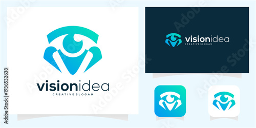 Abstract Eye Vision Logo with Human Shield Protection Vector Icon Symbol.