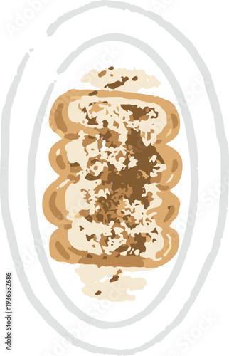 tiramisu on a plate digital illustration icon for restaurant or cafe menu