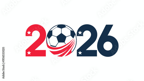 A vibrant logo prominently displays the numbers 2026 integrated with a soccer ball design signifying a major sporting event high quality professional detailed modern elegant stylish