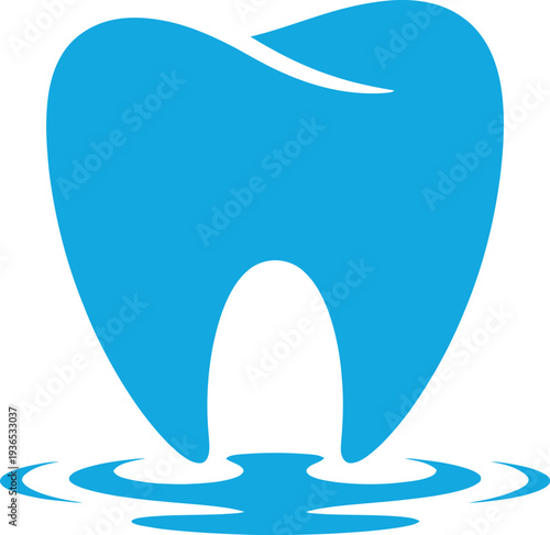 Blue tooth icon with water ripples isolated on white background for dental health concepts