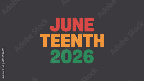 Juneteenth celebration text with colorful letters on dark background