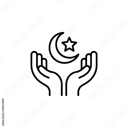 Hands holding crescent moon and star symbol  peaceful gesture  spirituality