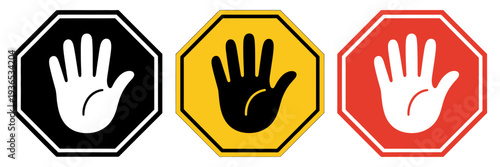 Octagonal traffic signs with hand gestures warning stop signs