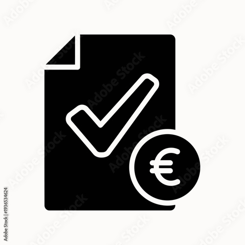 Document with Checkmark and Euro Symbol Icon.