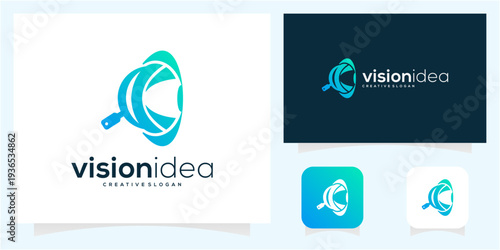 Abstract Eye, Light Bulb Filament and Magnifying Glass Logo Design Vector Icon Symbol.
