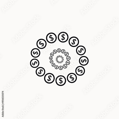 Dollar signs in a circular pattern representing financial growth and economic cycles.