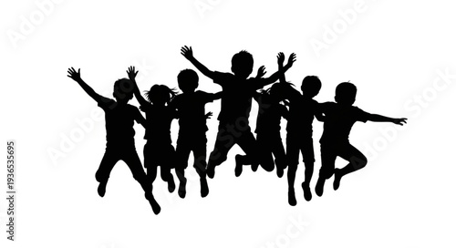 Group of People Jumping Silhouettes.