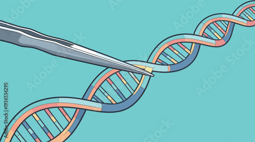 Tweezers hold a section of DNA while another part is being cut in a laboratory during a genetic research experiment.