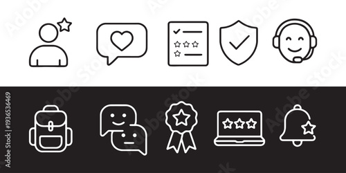 Collection of various business and communication icons in black and white