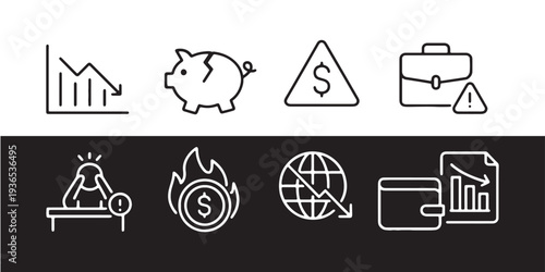 Collection of business and finance icons in a simple line style